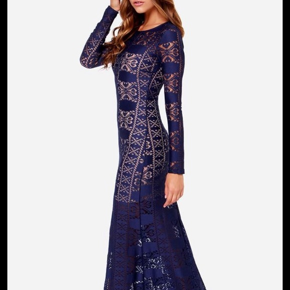 Lulus Dresses & Skirts - Long sleeve blue lace maxi dress